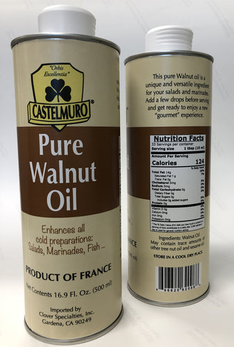 Castelmuro Pure Walnut Oil 16.9 front and back labels